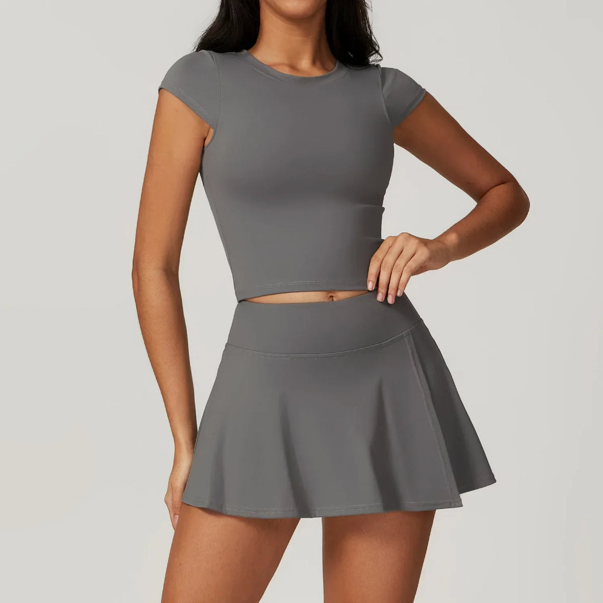Anti Shine High Waisted Tennis Skirt and Yoga Pant Set