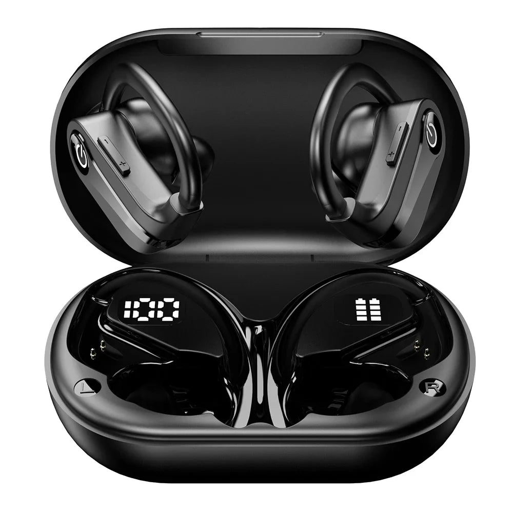Mpow Q63 Bluetooth 5.3 Wireless Earbuds with Mic IPX7 Waterproof 200H Earphones with Hooks for Sports Running Workout Gym