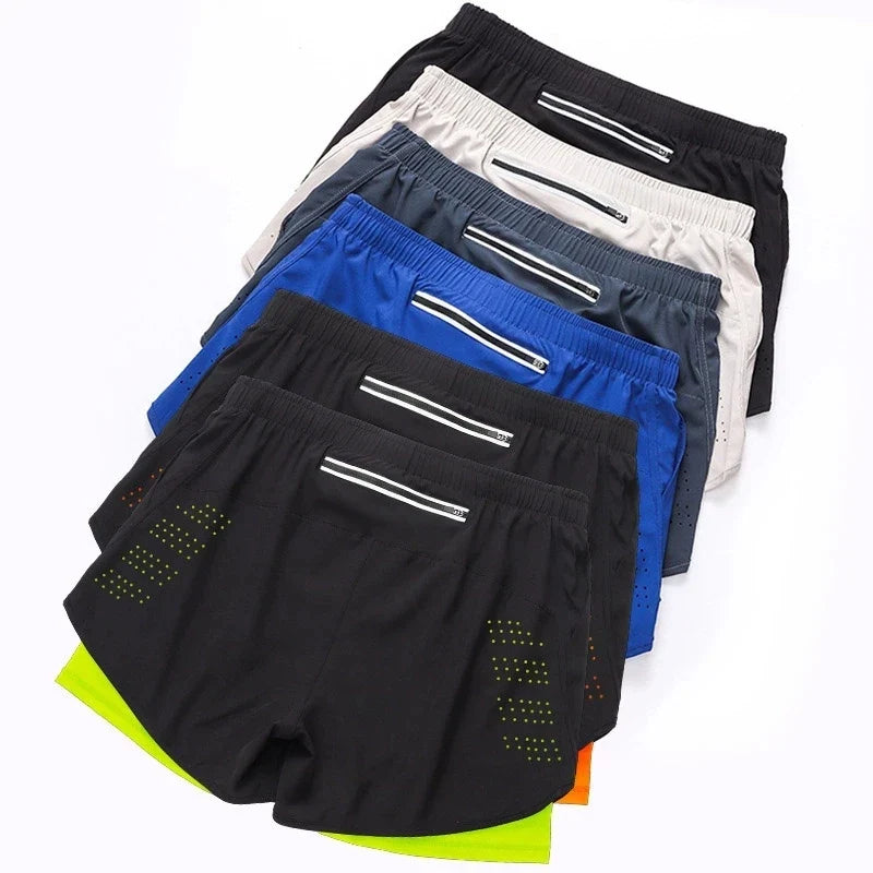Men Quick Dry Double Layer Fitness Running Shorts