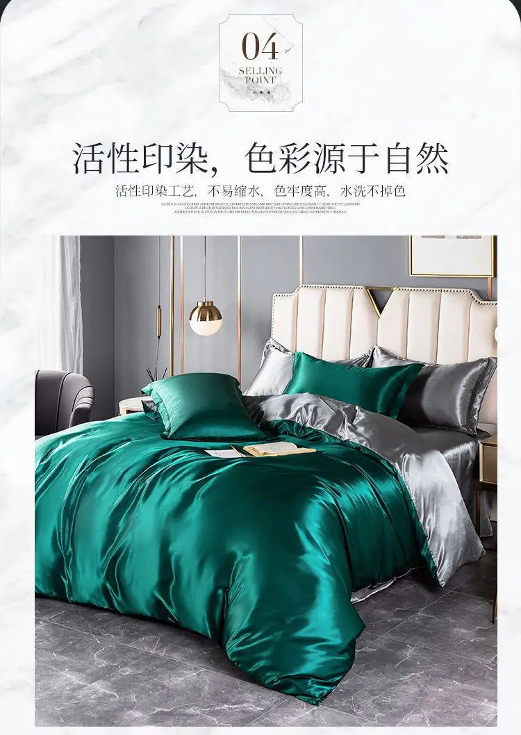 Luxury 100% Silk Bedding Set with Duvet Cover Set Double King Queen Size Bedding Cover Kit 4pcs Bed Cover Bed Linen Sets