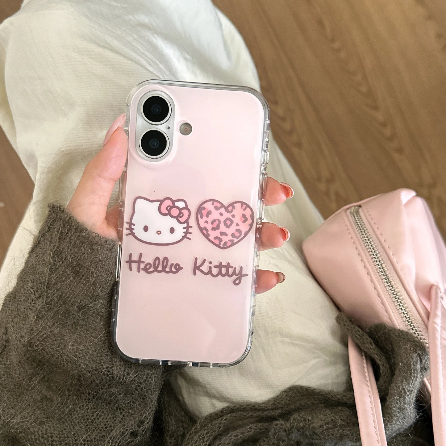 Bonita funda de teléfono Hello Kitty con estampado de leopardo rosa IMD para iPhone
