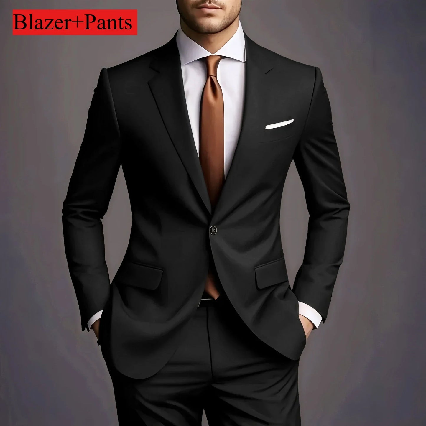 New Luxury Elegant Men's Suits 2 Piece Set Fashion Korean Casual Slim
