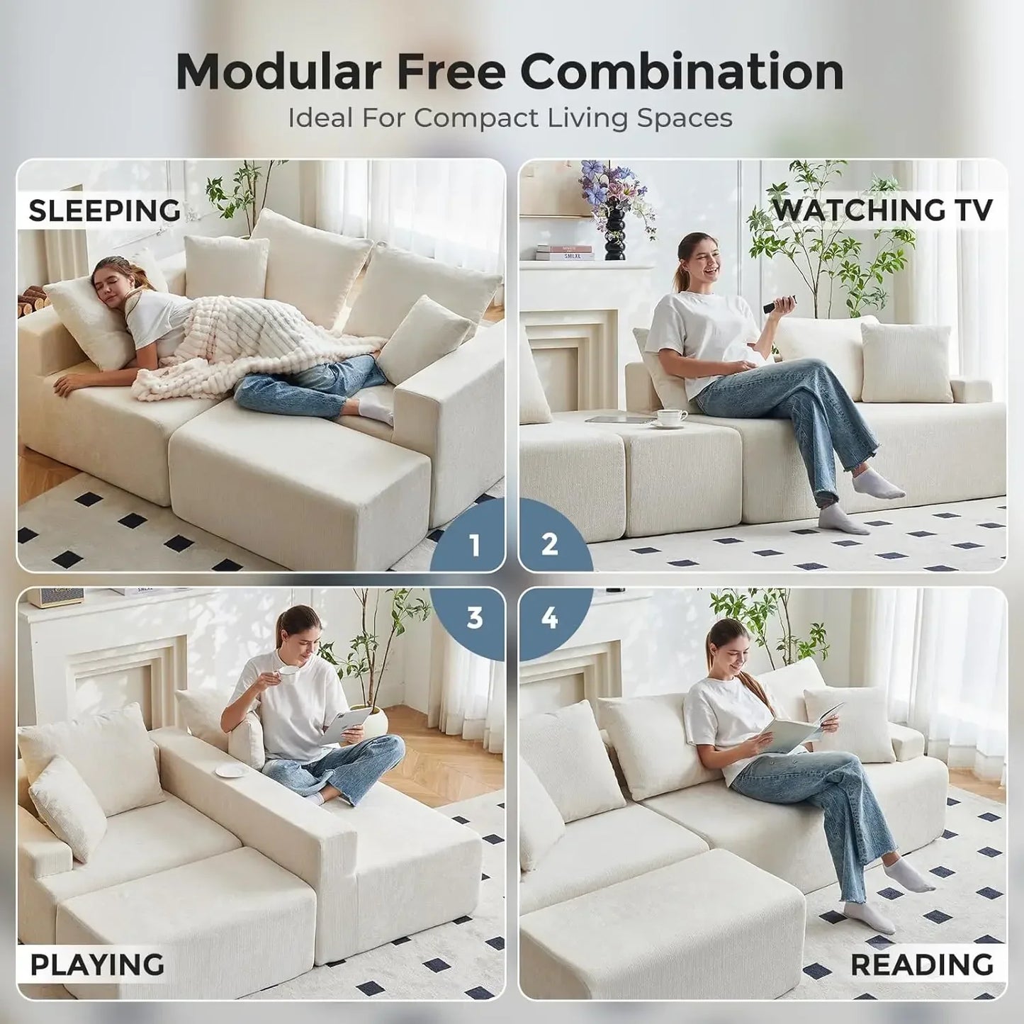 90.6" Sectional Boneless Couches, Modern L-Shape Cloud Couch with Chaise, Memory Foam Modular Sectional Sofas for, Customized