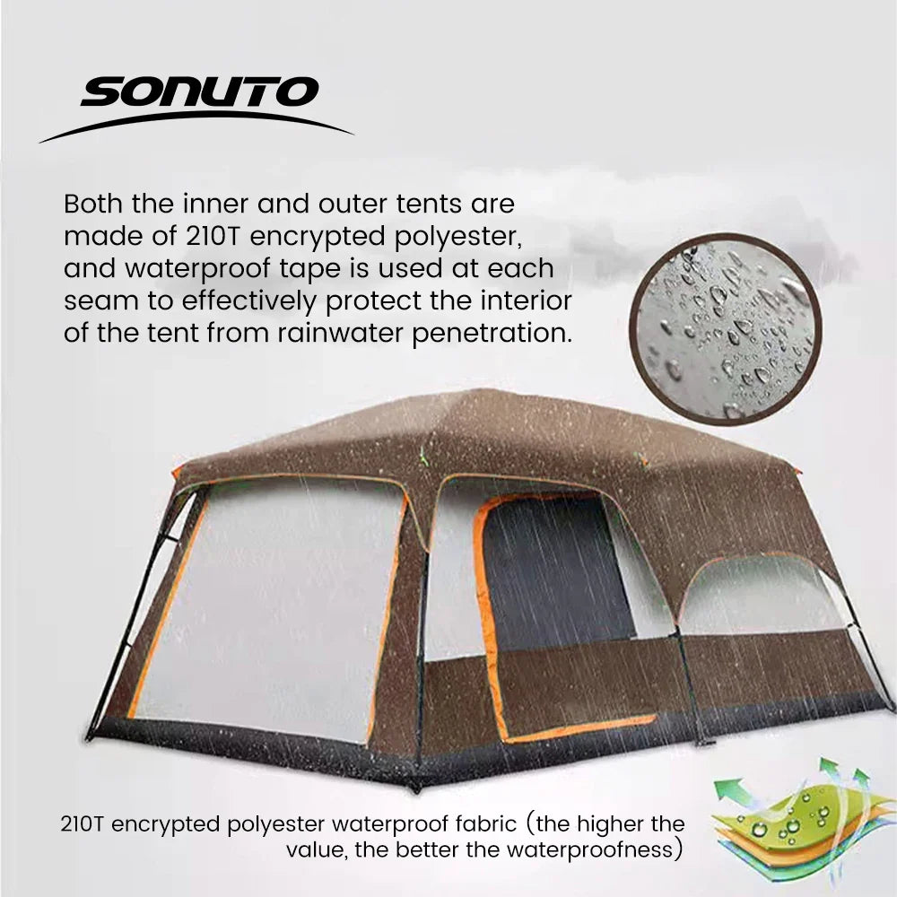 2025 Upgraded 4 Season Camping Tent 3-12 Person Waterproof Windproof Double Layer 2 Room Family Outdoor Backpacking Equipment