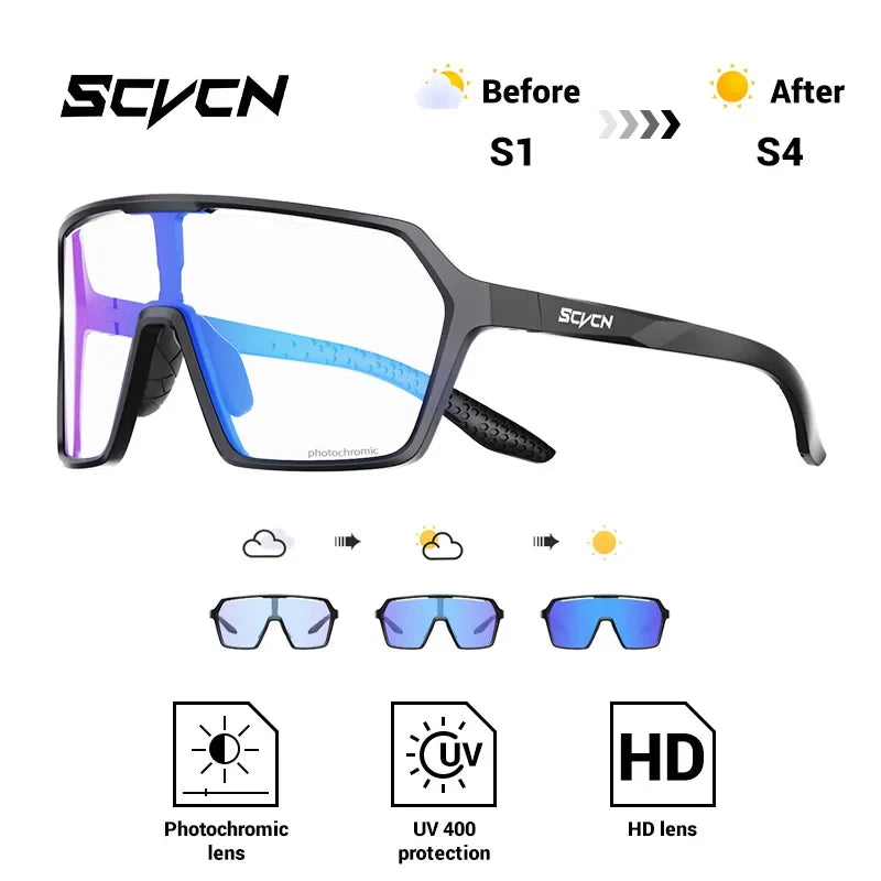 SCVCN Fashion Photochromic Men Cycling Sunglasses Women Outdoor Sports Running Mountain Hiking Glasses UV400 Protective Eyewear