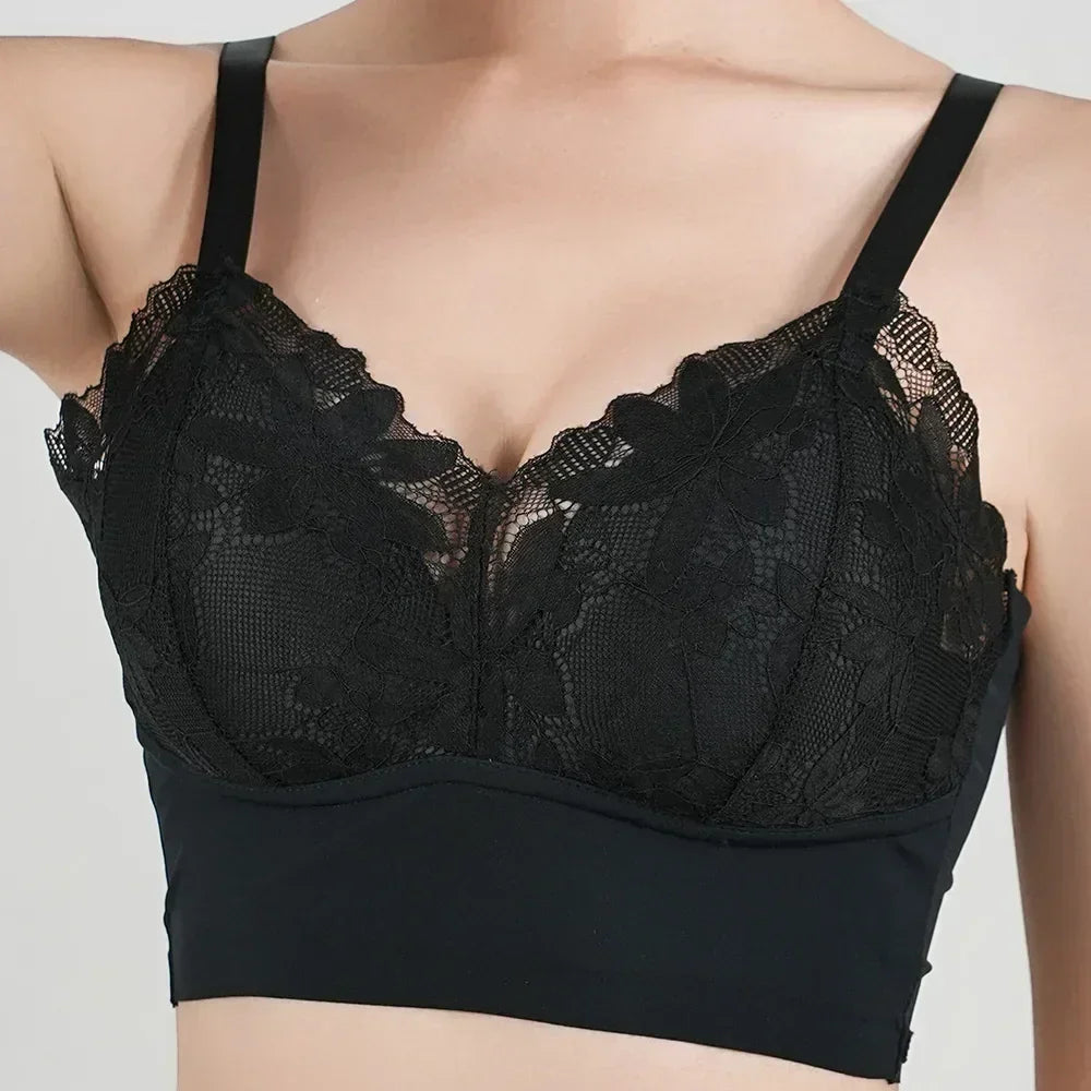 Sujetador caliente de copa completa fina, ropa interior pequeña, talla grande, inalámbrico, ajustable, de encaje, para mujer, cubierta de pecho, copas B C, sujetadores de encaje de talla grande.