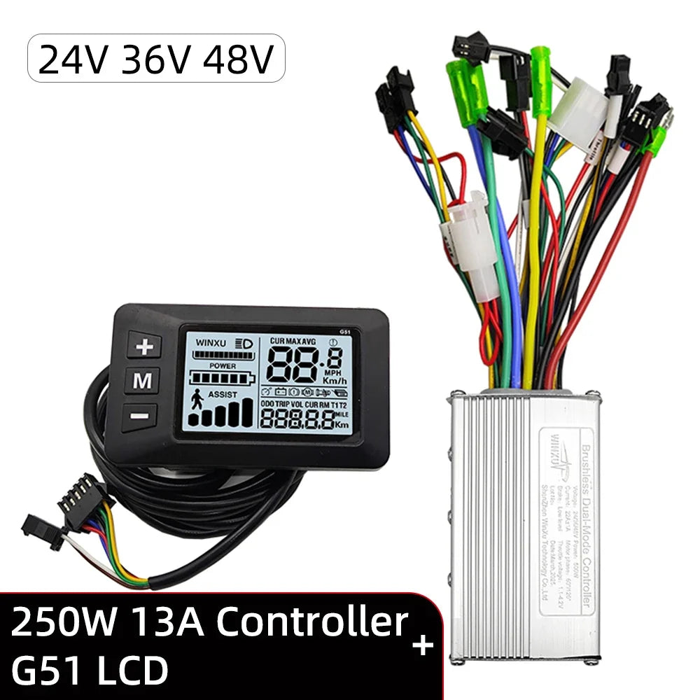E-bike Brushless Motor Controller 24V 36V 48V 250W 350W with G51 LCD Display Kit Universal for Electric Folding Bike Scooter