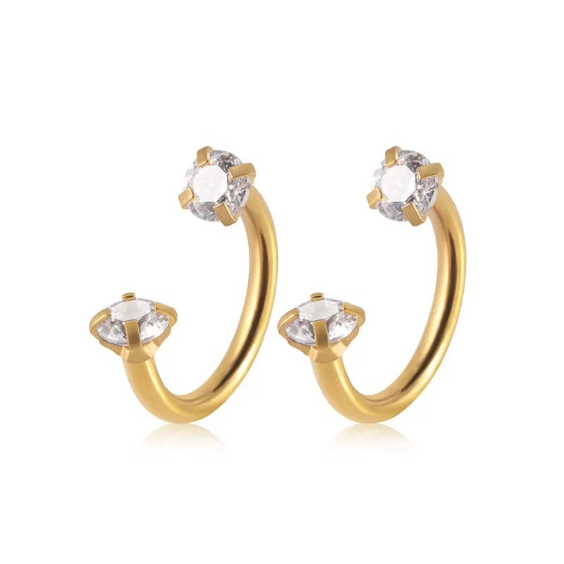 2pcs Stainless Steel Crystal CZ Tragus Piercing Helix Studs Earrings