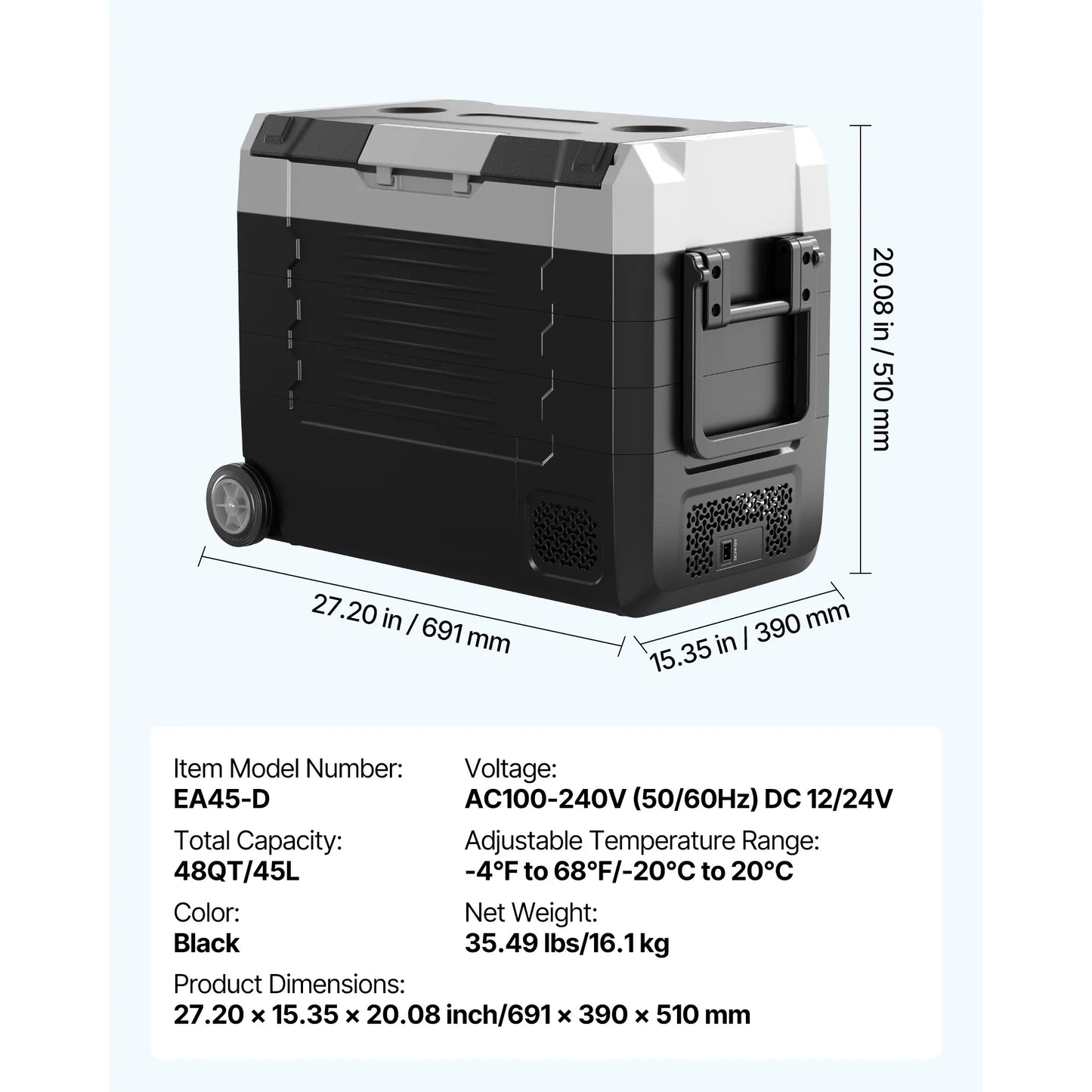 SucceBuy 35L 45L 55L Car Refrigerator Compressor Electric Cooler, -4°F to 68°F Truck Refrigerator with APP Control Wheels & Dual