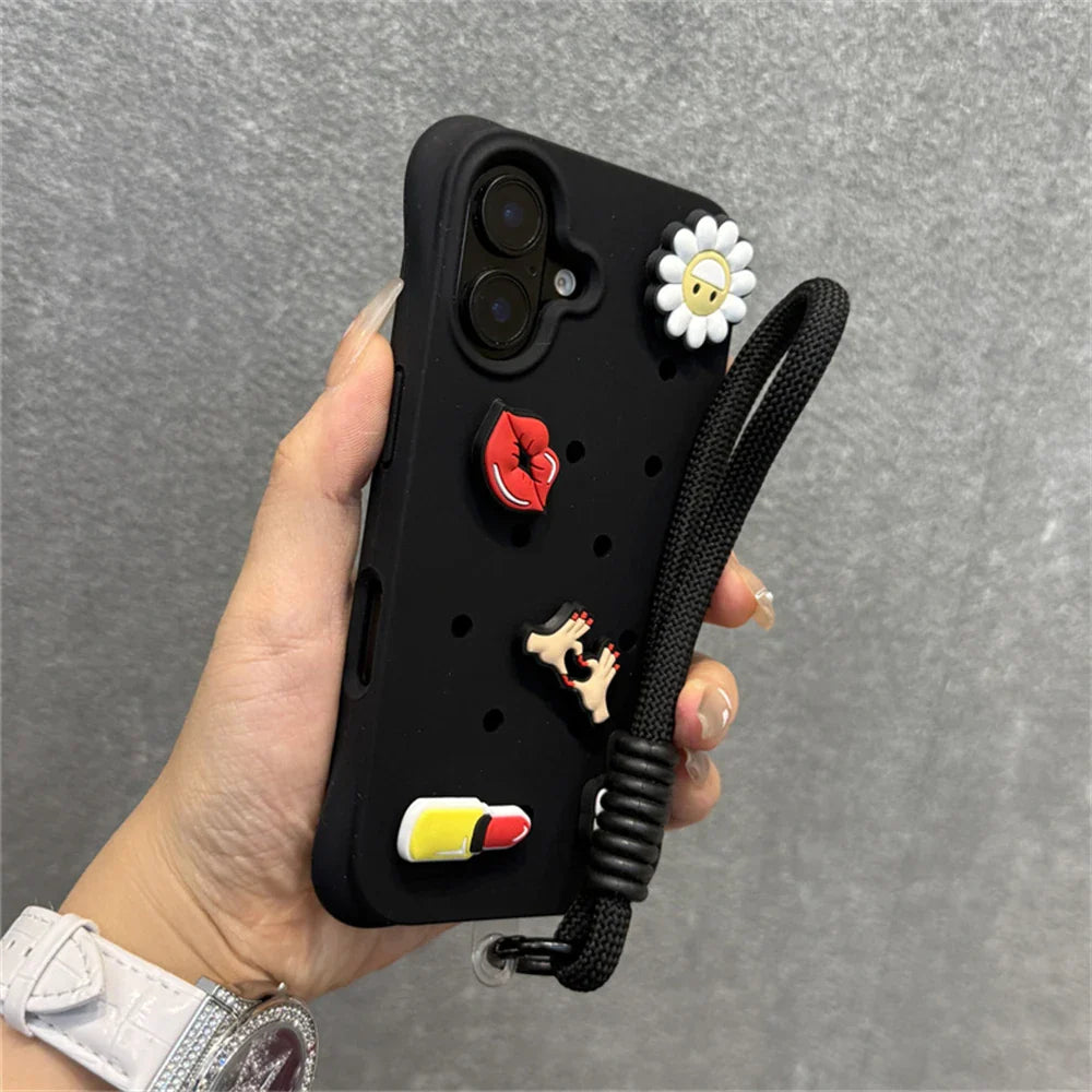 Diy Charms Holes Liquid Silicone Soft Case for iPhone
