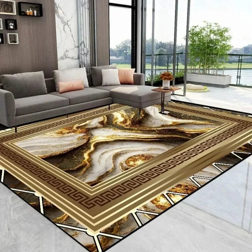 Luxury Golden Black Area Rug Modern Minimalist Home Decor Non Slip Mat for Living Room Bedroom Elegant Classic Design Perfect