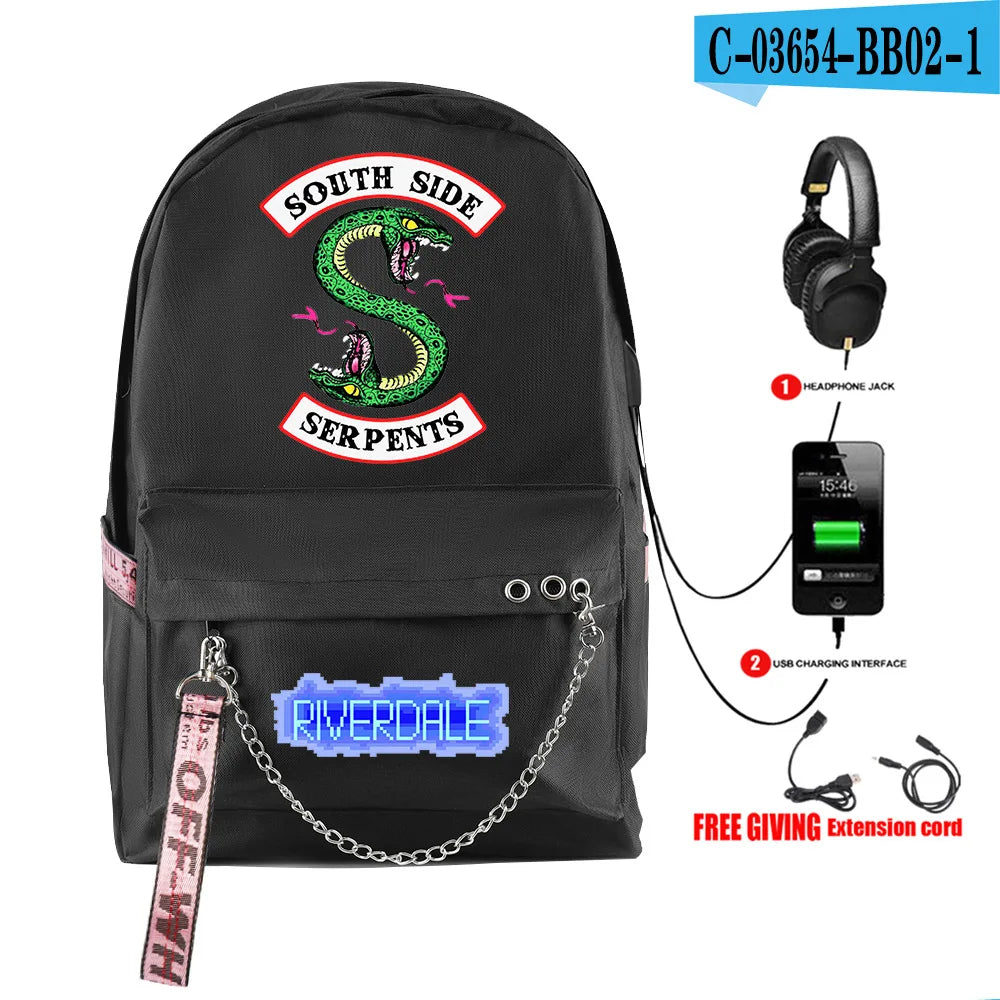 Youthful School Bag Unisex TV Riverdale Season 5 Travel Bags Usb Rechargeable Oxford Waterproof Notebook Shoulder Backpacks