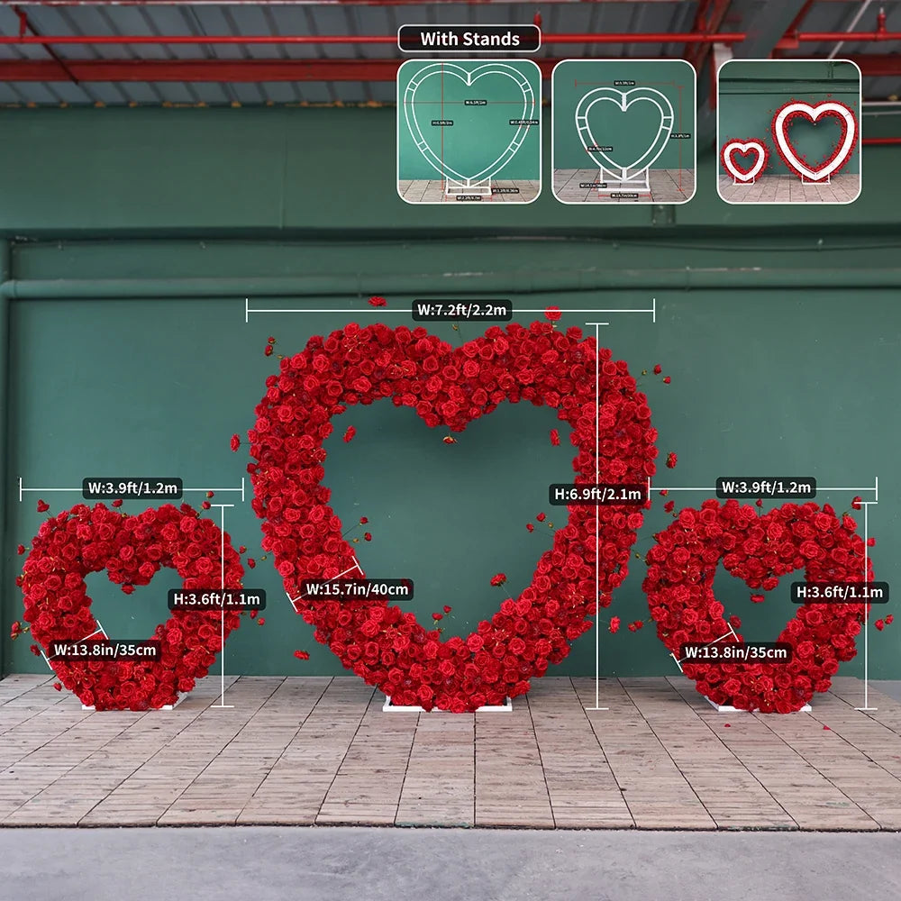 Heart Shaped Artificial Flowers Wreath Proposal Wedding Decoration High-end Silk Red Rose Heart Sztuczne Kwiaty Decor FL2580