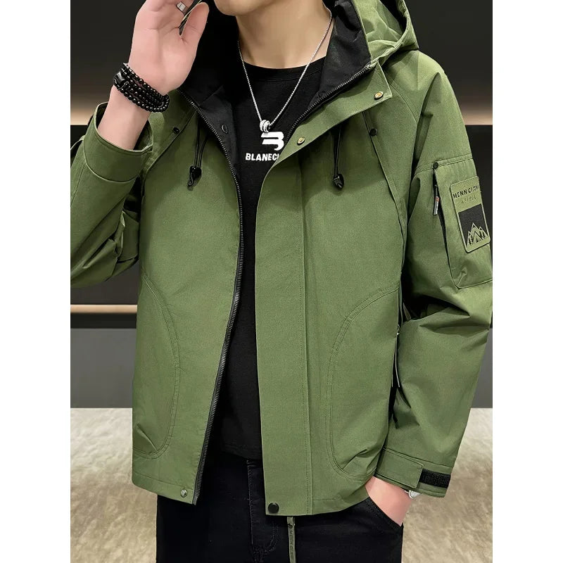 Autumn Lightweight Hooded Cargo Jacket Men Outdoor Windproof Coats Man Korean Fashionable Handsome Casual Hiking Jackets for Men