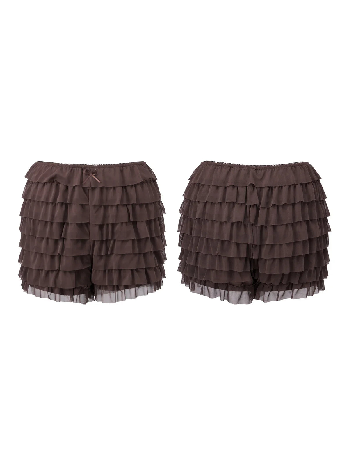 Women’s Layered Ruffle Bloomers Fashion Low Waist Bow Front Solid Color Shorts Casual Summer Mini Shorts