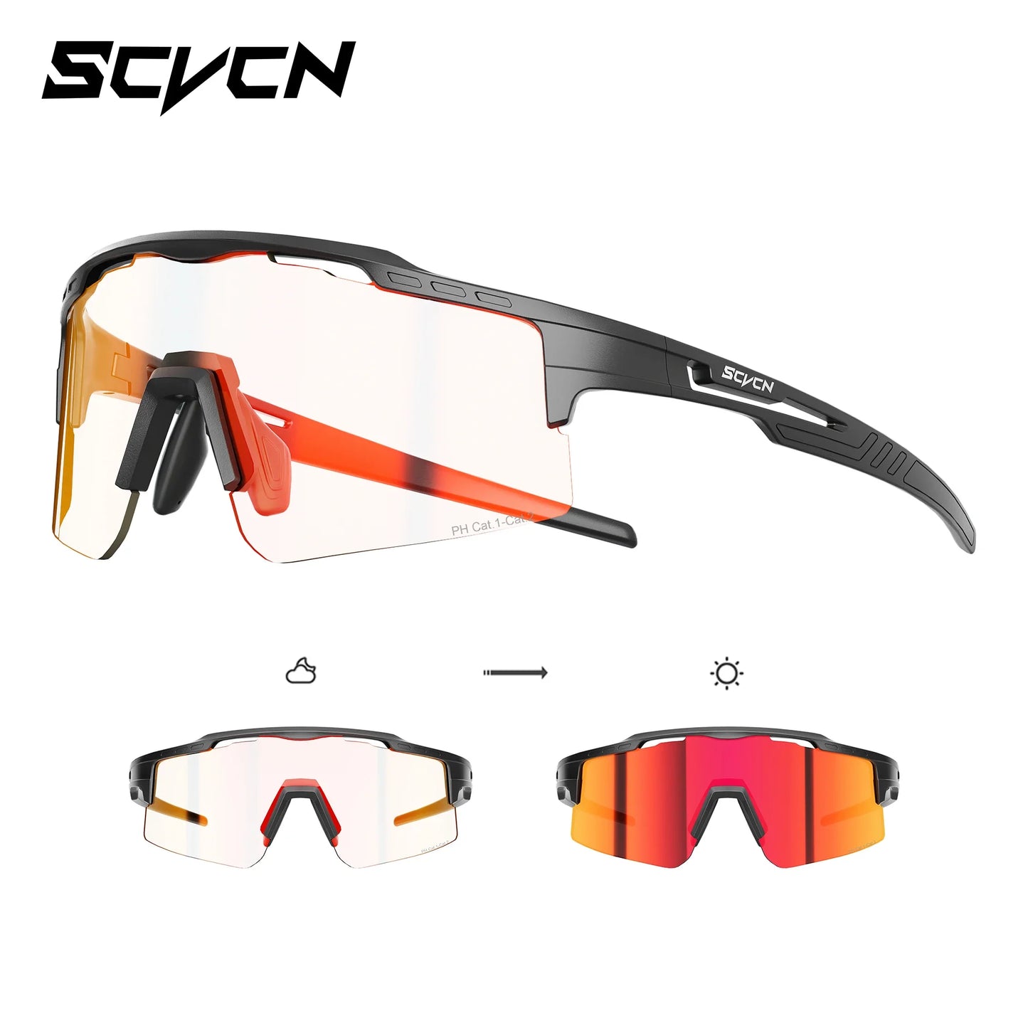 SCVCN UV400 Photochromic Outdoor Sports MTB Goggles Men Women Hiking Bike Riding Running Climbing Hydrophobic Eyewear Sunglasses
