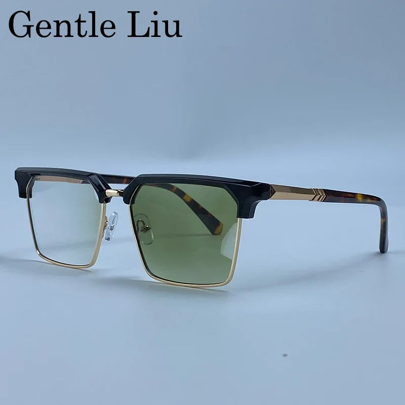 2026 Luxury Designer Square Sunglasses Men Classic Vintage Black Gold Metal Frame Sun Glasses Steampunk Driving Eyewear Shades