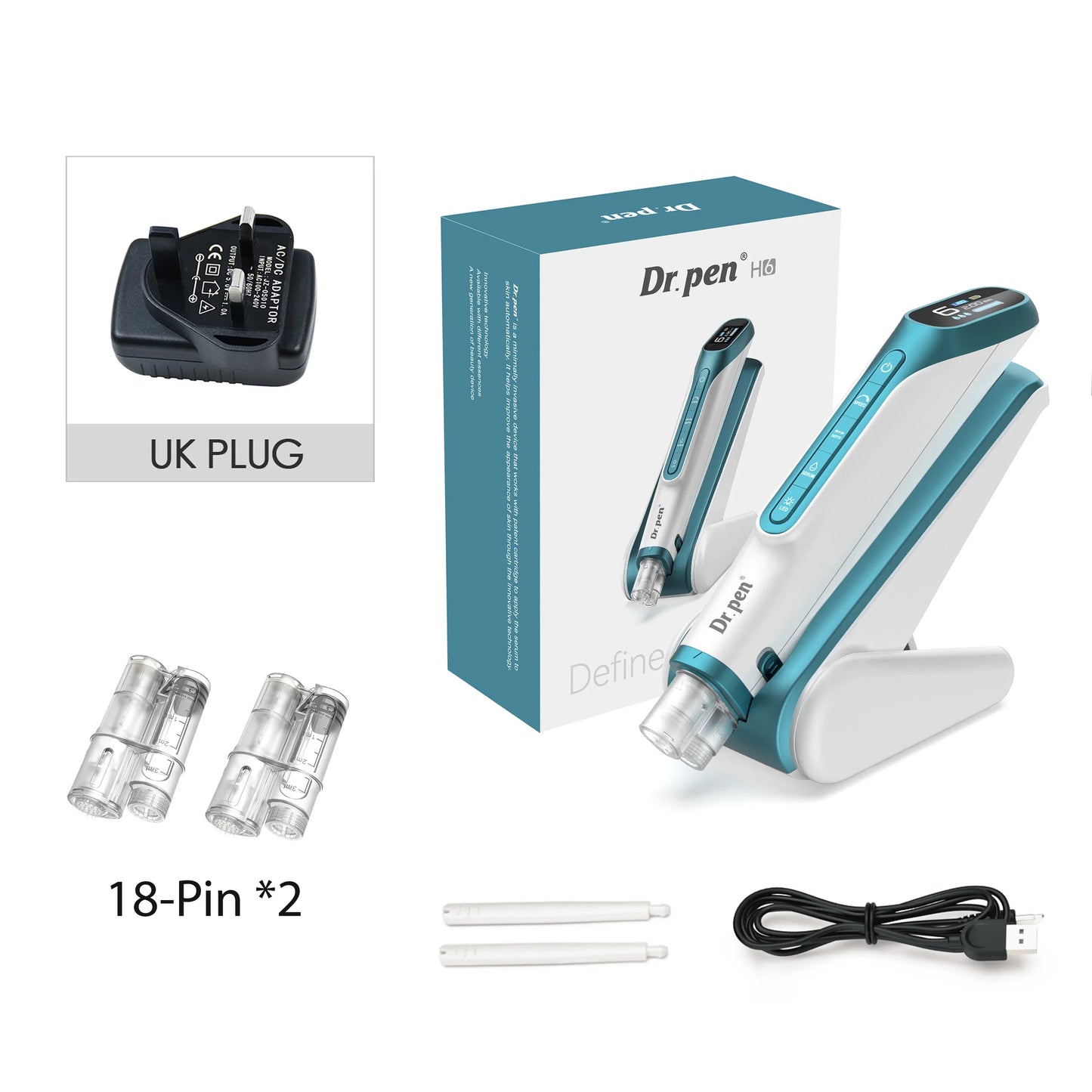 Dr. Pen H6 Derma Pen Serum Infusion Microneedling Pen with 2pcs Cartridge Needle Length 0.25 MM