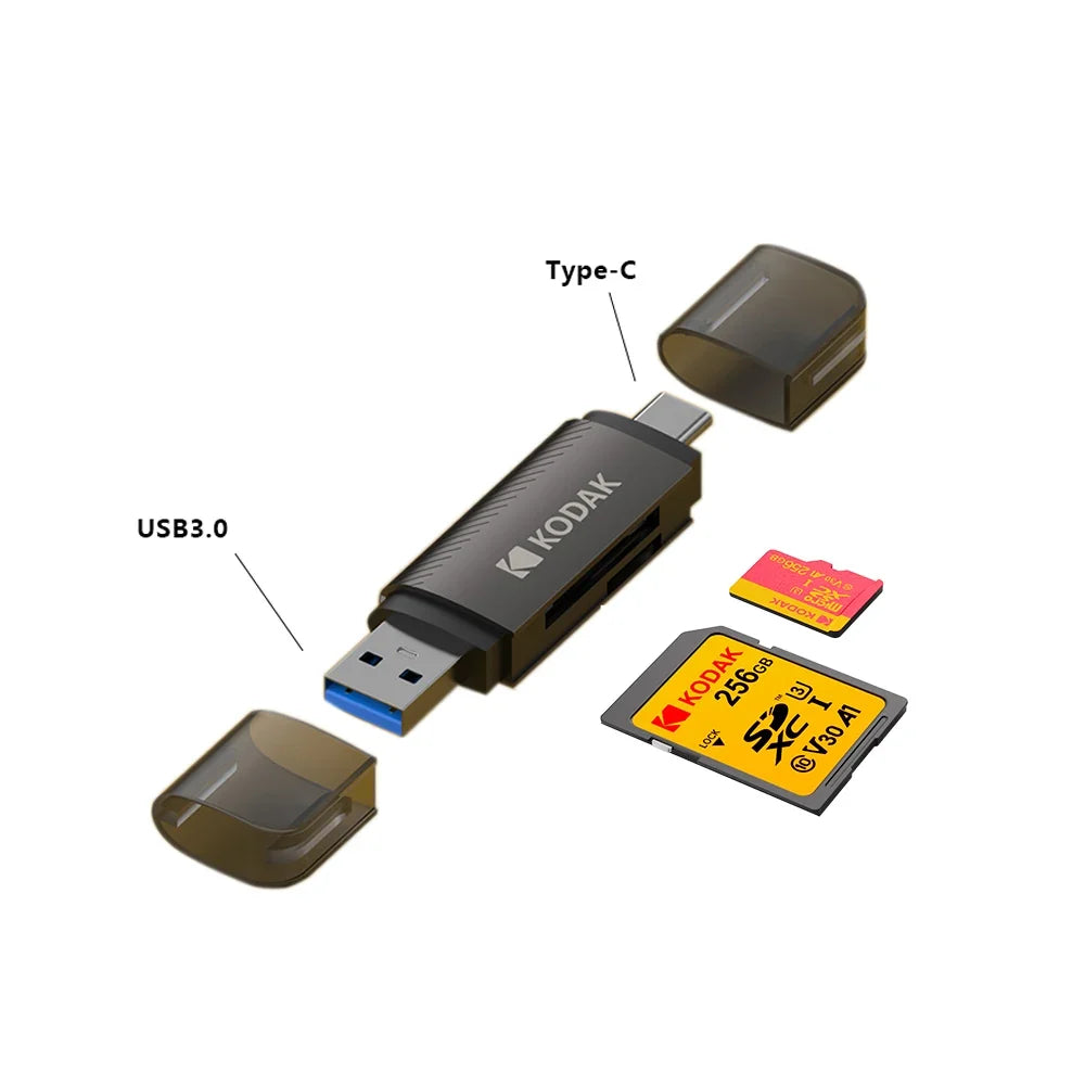 KODAK 128GB Micro SD Card U3 V30 256GB 64GB 32GB 4K High Speed TF Card for Phone Camera Drone Original TYPE-C Reader