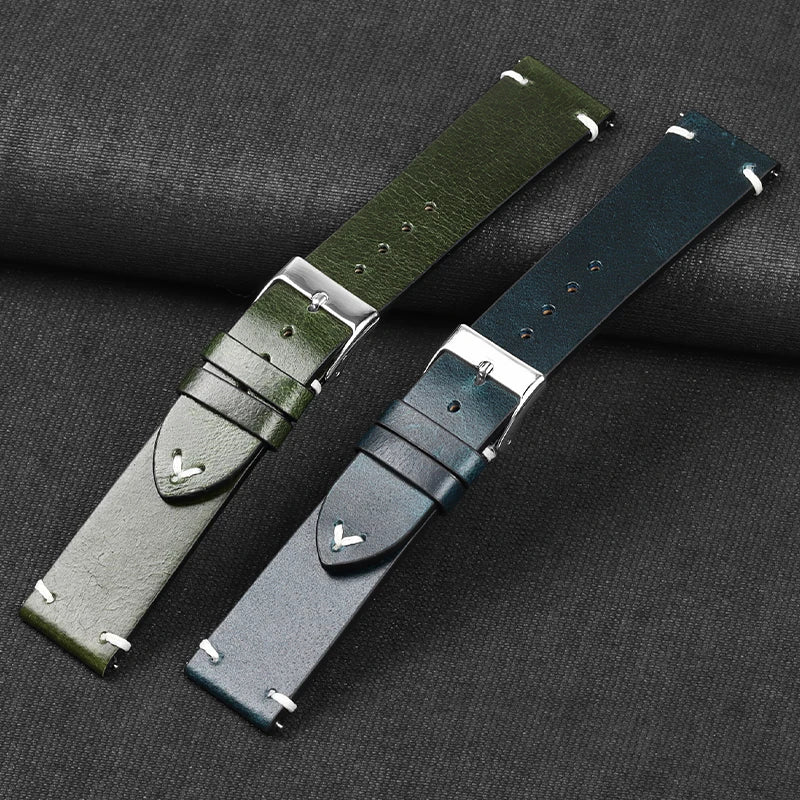 Garmin 18/20/22mm Quick Release Oil Wax Leather Band with Stitched Detail