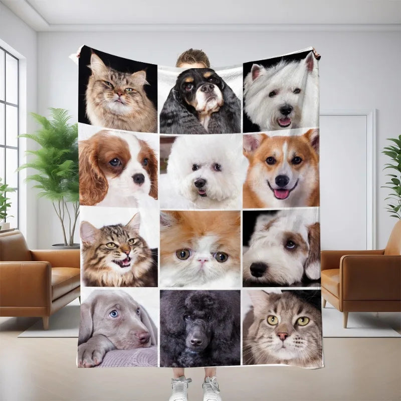 1PC Throw Cute Animals theme Cats Dogs Lover Flannel Blanket Gifts Soft Warm thin Blankets for Sofa Bed Car Camping all season