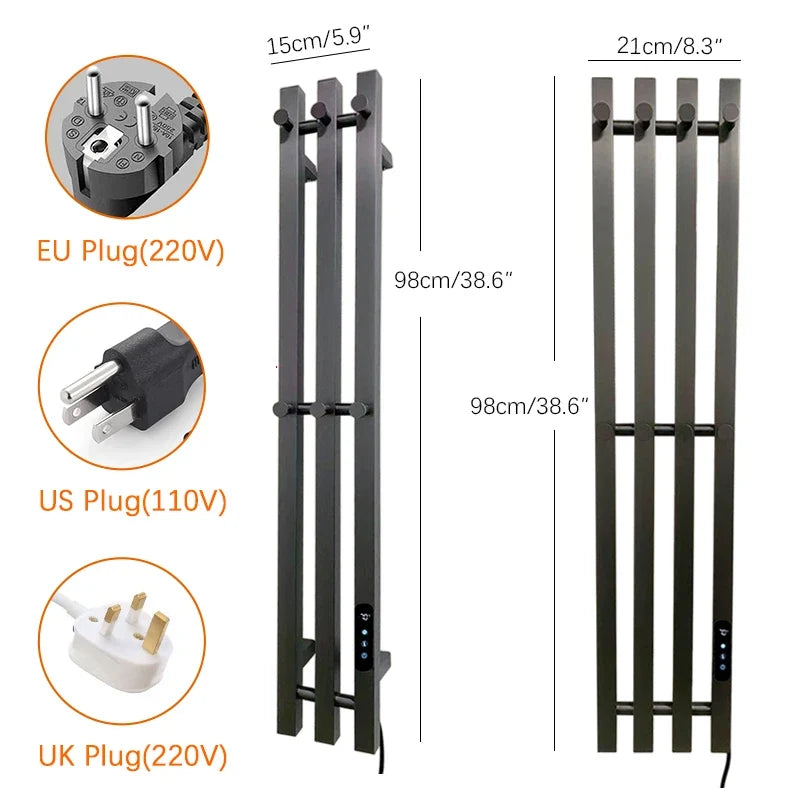 OXG Electric Heated Towel Rack Wall Mounted Bathroom Towel Warmer Dryer Heater 3 Bars Timer Touch Control WiFi Energy Saving