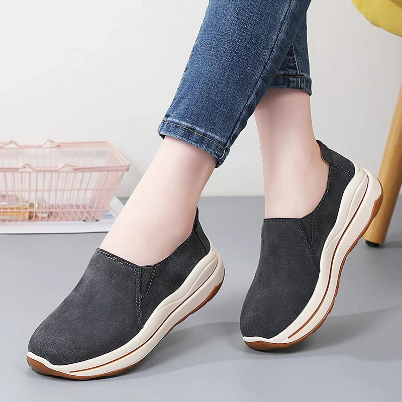 Women's Spring & Autumn Flat Shoes Ladies Thick Bottom Wedge Loafers Slip-On Casual Moccasins Creepers