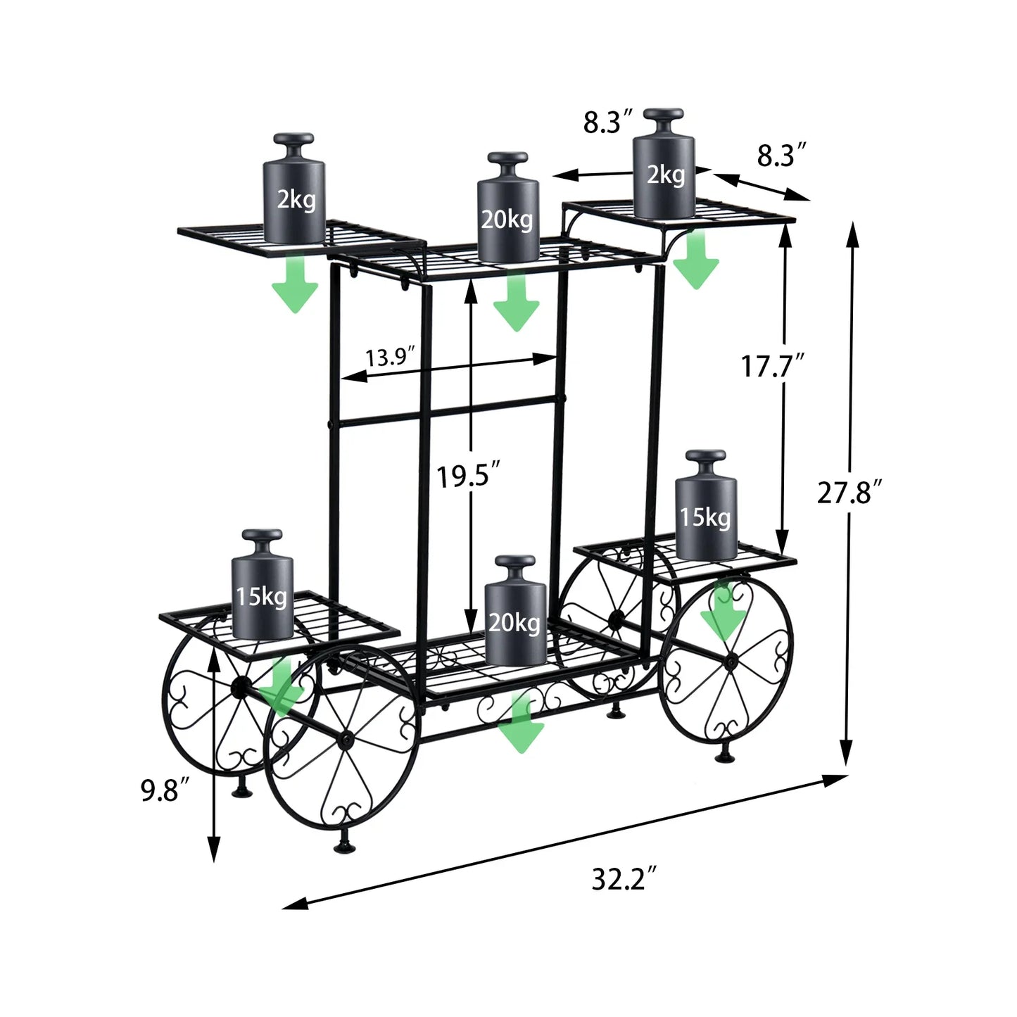 Garden Cart Stand Flower Pot Holder Display Rack Home Plant Stand - Multi-Functional Garden Storage Organizer