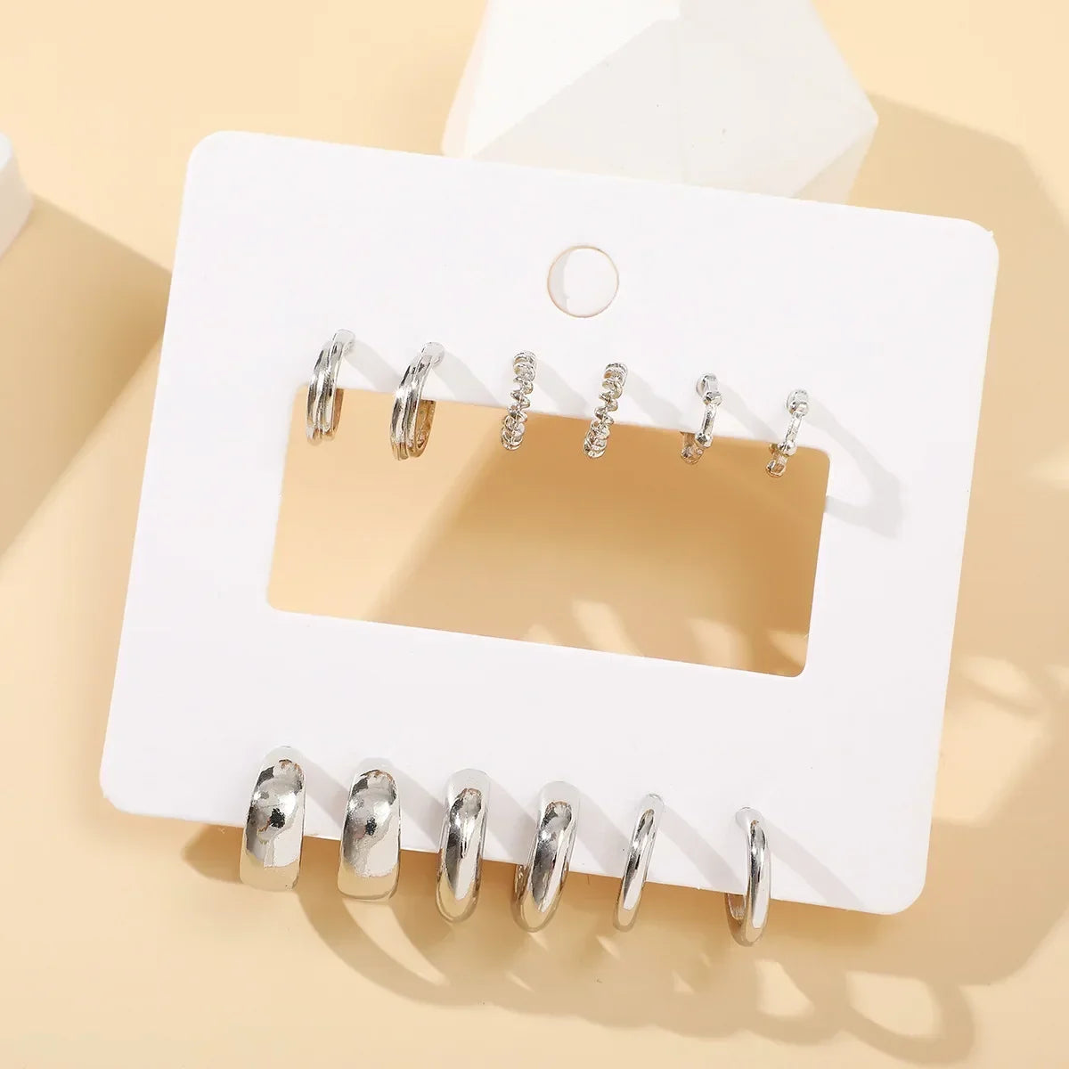 6pcs/set Stainless Steel Crystal Zirconia Hoop Earring for Women Metal