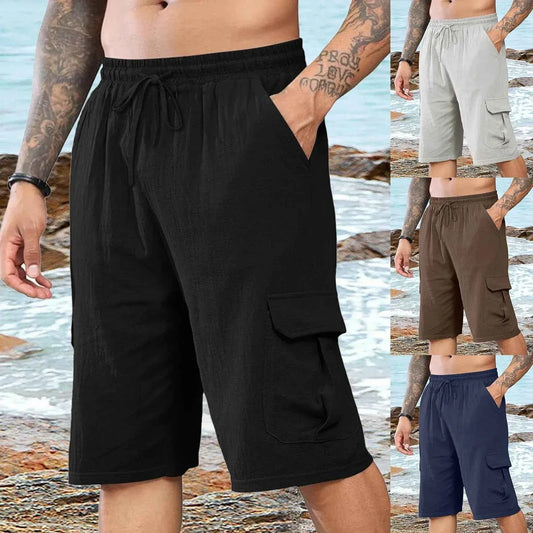 Men's Linen Casual Elastic Waist Beach Shorts