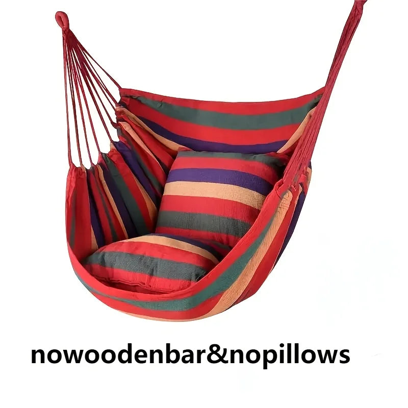 Durable Portable Hammock Chair Striped Design Comfortable Hanging Lounger for Camping Backyard Garden Patio Rest