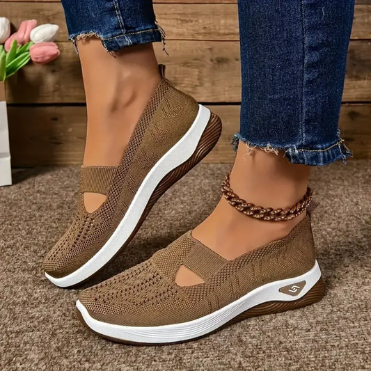 Women's shoes, casual sports shoes, solid color breathable sports soft-soled lightweight walking shoes, low-top knitted casual s