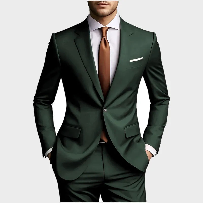 New Luxury Elegant Men's Suits 2 Piece Set Fashion Korean Casual Slim