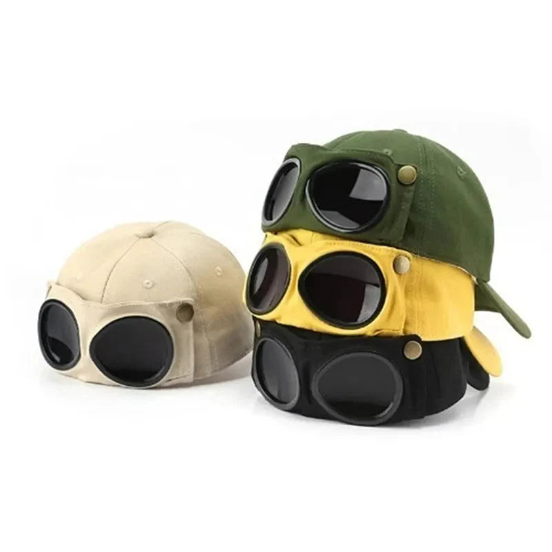 Gorra de béisbol de aviador – Gorra de verano unisex con gafas de sol incorporadas