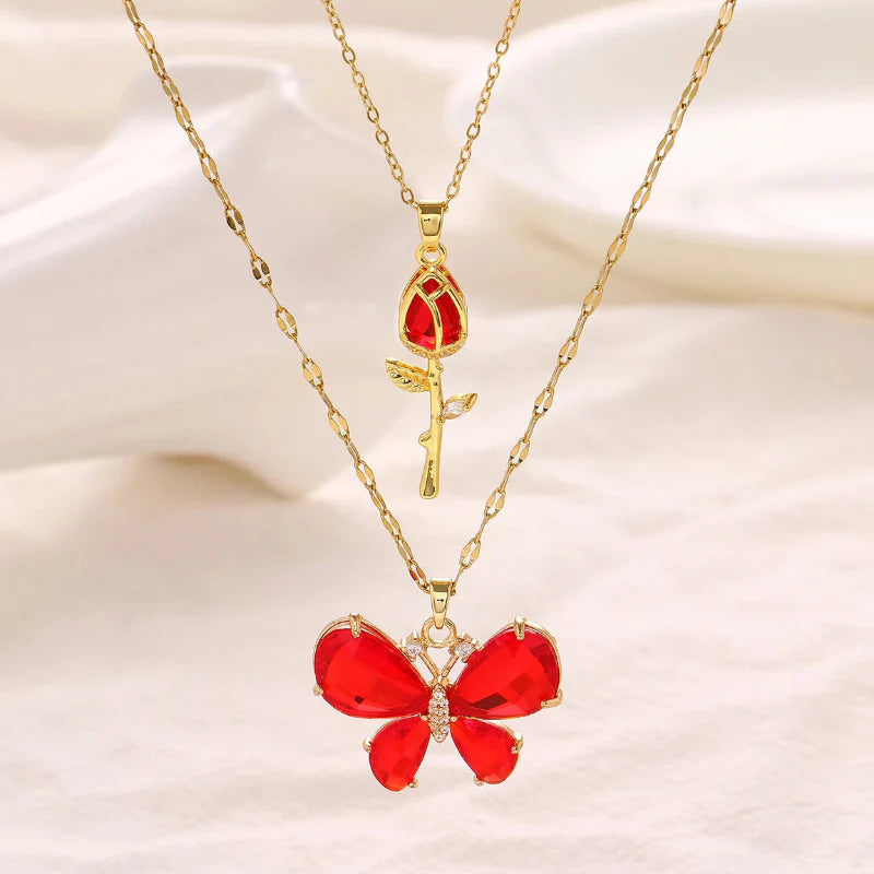 Enchanting Butterfly Rose Necklace