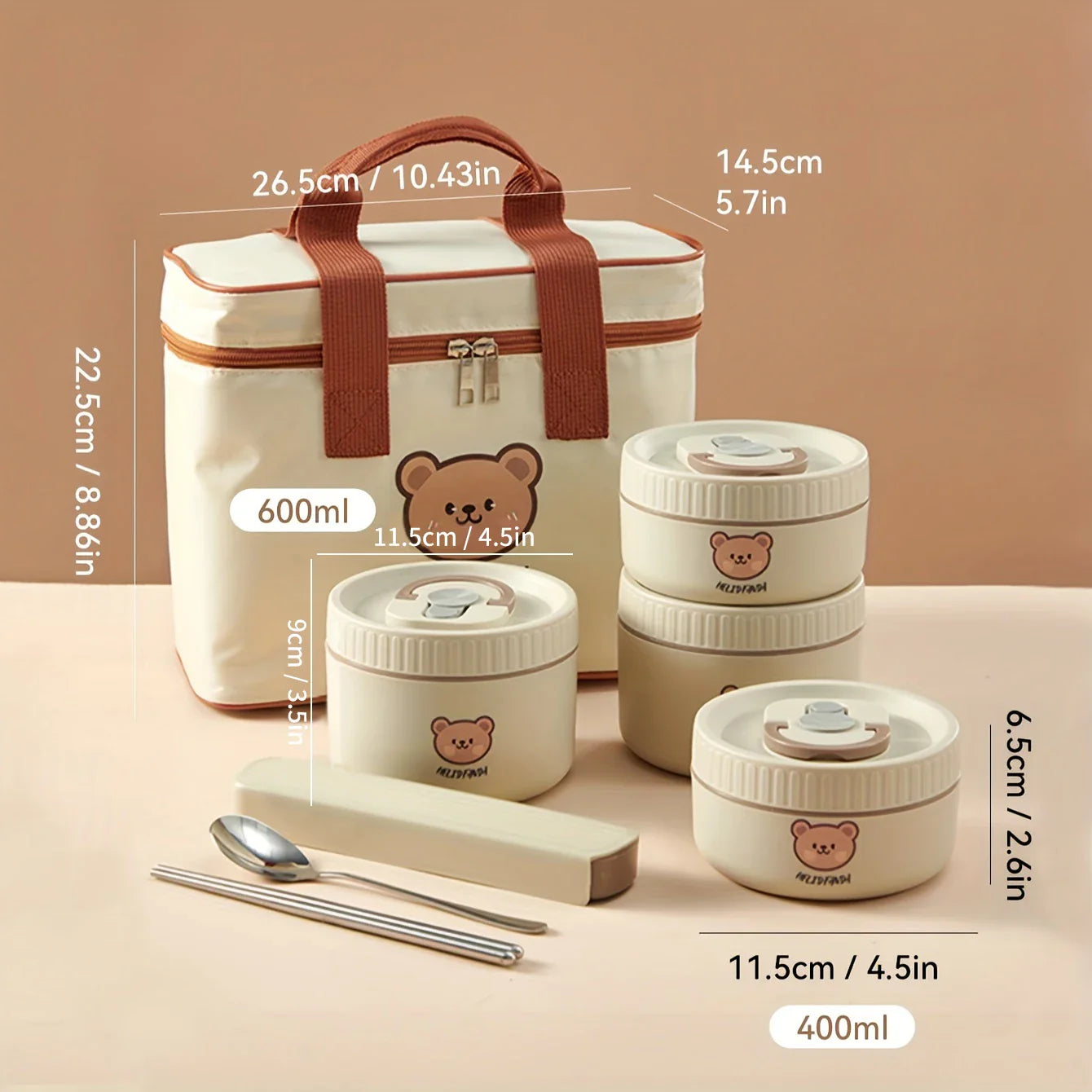 Conjunto de fiambrera portátil Oso lindo