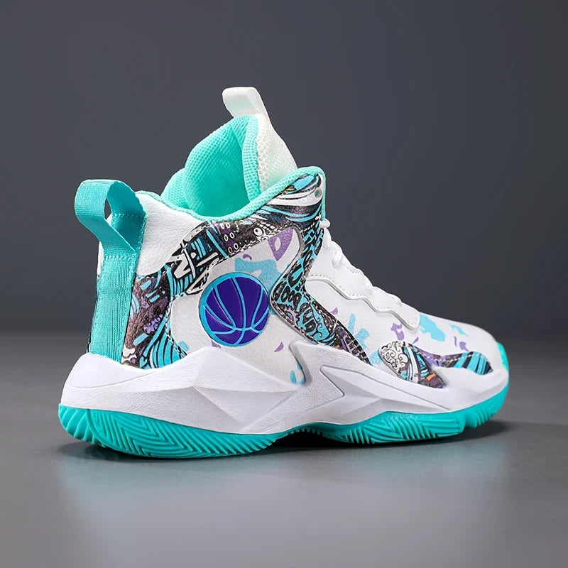 Fashion Basketball Shoes for Kids High-top Sneakers Children Casual Sports Shoes Ankle-protected Anti-slippery Gym Trainers Boys