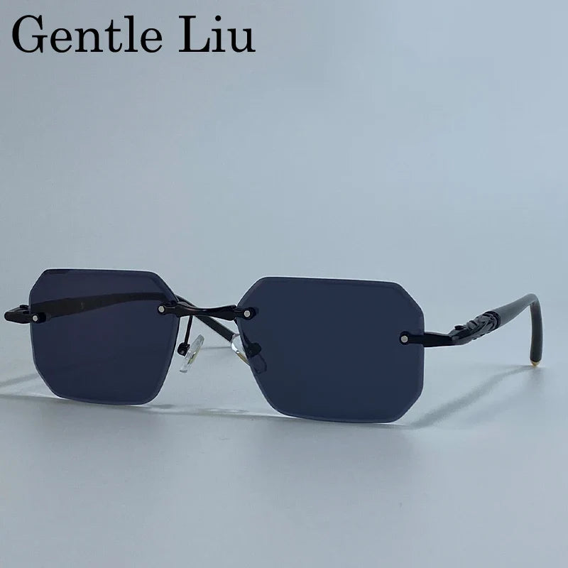 Square Rimless Punk Sunglasses Men 2026 Luxury Brand Trendy Driving UV400 Sun Glasses Polygon Frameless Eyewear For Male Shades