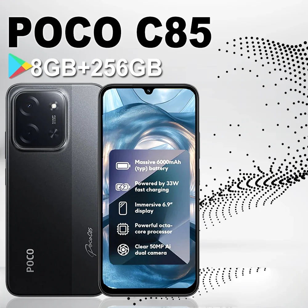 XIAOMI POCO C85 original smart phone 6000mAh/8GB+256GB memory/support GPS/NFC Smart phone