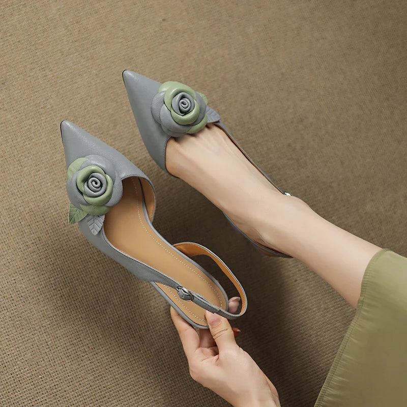 Elegant Woman Sandals High Heel Genuine Leather Pointed Toe Footwear 2025 Summer Slingback Fashion Dress Ladies Women Shoes