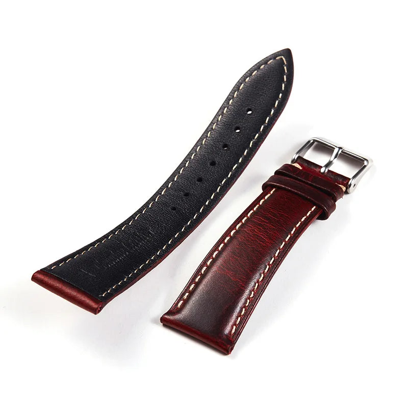 Garmin 18/20/22mm Quick Release Oil Wax Cowhide Leather Band with Contrast Stitching