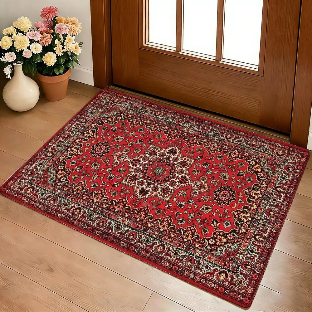 Mysterious Red Persian Carpet Floor Mat Cozy Flannel Soft Thick Non-Slip Mat For Living Room Bedroom Kitchen Decor Rugs