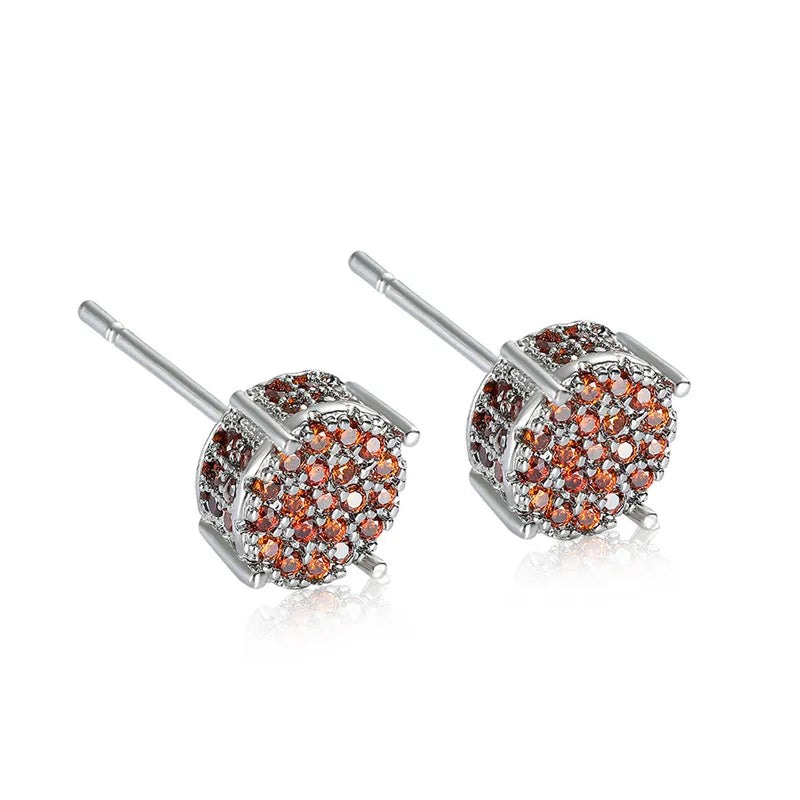Female Austrian Crystal Round Earring White Gold Yellow Gold Color White Zircon Hip Hop Wedding Stud Earrings For Women Jewelry