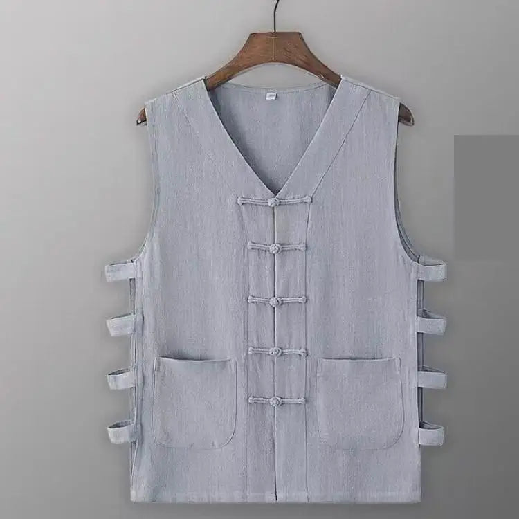 Chaleco Vintage para Hombre, Camisa de Algodón Lino, Chaleco de Kung Fu, Camiseta sin Mangas de Verano, Traje Tang, Ropa Tradicional China, Cárdigan Abierto sin Mangas