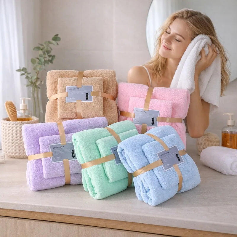 2PC Oversized Bath Towels Set Super Soft Highly Absorbent Quick-drying Coral Velvet Bath Towel For Adults Hotel & Spa Use
