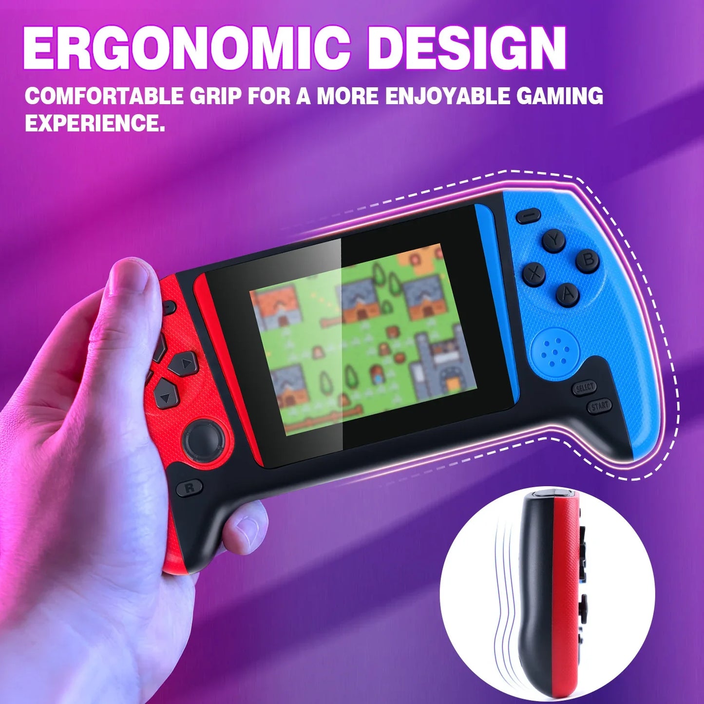 Retro Nostalgic Game Console, High-definition Picture Quality with Vivid Colors, 3.5-inch Large-screen & Ergonomic Design, Small and Portable, Red and Blue Retro Color Contrast, Essential Gift for Festivals