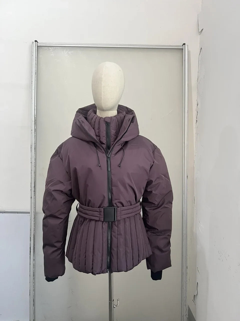 Belted Chic Hooded Cotton Coat Women Casual Full Sleeve Stand Collar Zipper Short Skiwear  Lady Winter Sport Puffer Jacket