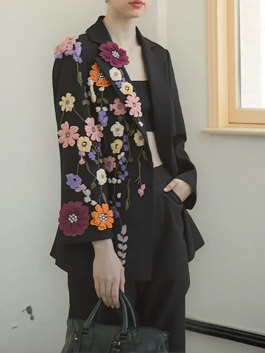 TWOTWINSTYLE Blazers de moda con apliques empalmados en colores llamativos para mujer, solapa, mangas largas, patchwork, abalorios, blazer de temperamento femenino