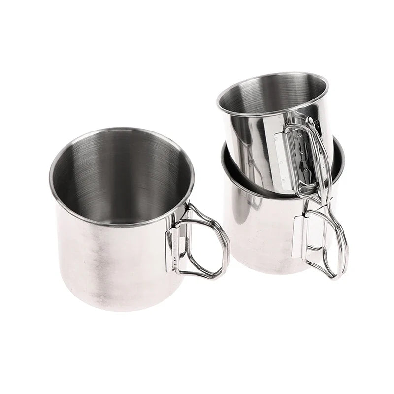 1pc Stainless Steel Folding Handle Cup Portable Carabiner Cup Outdoor