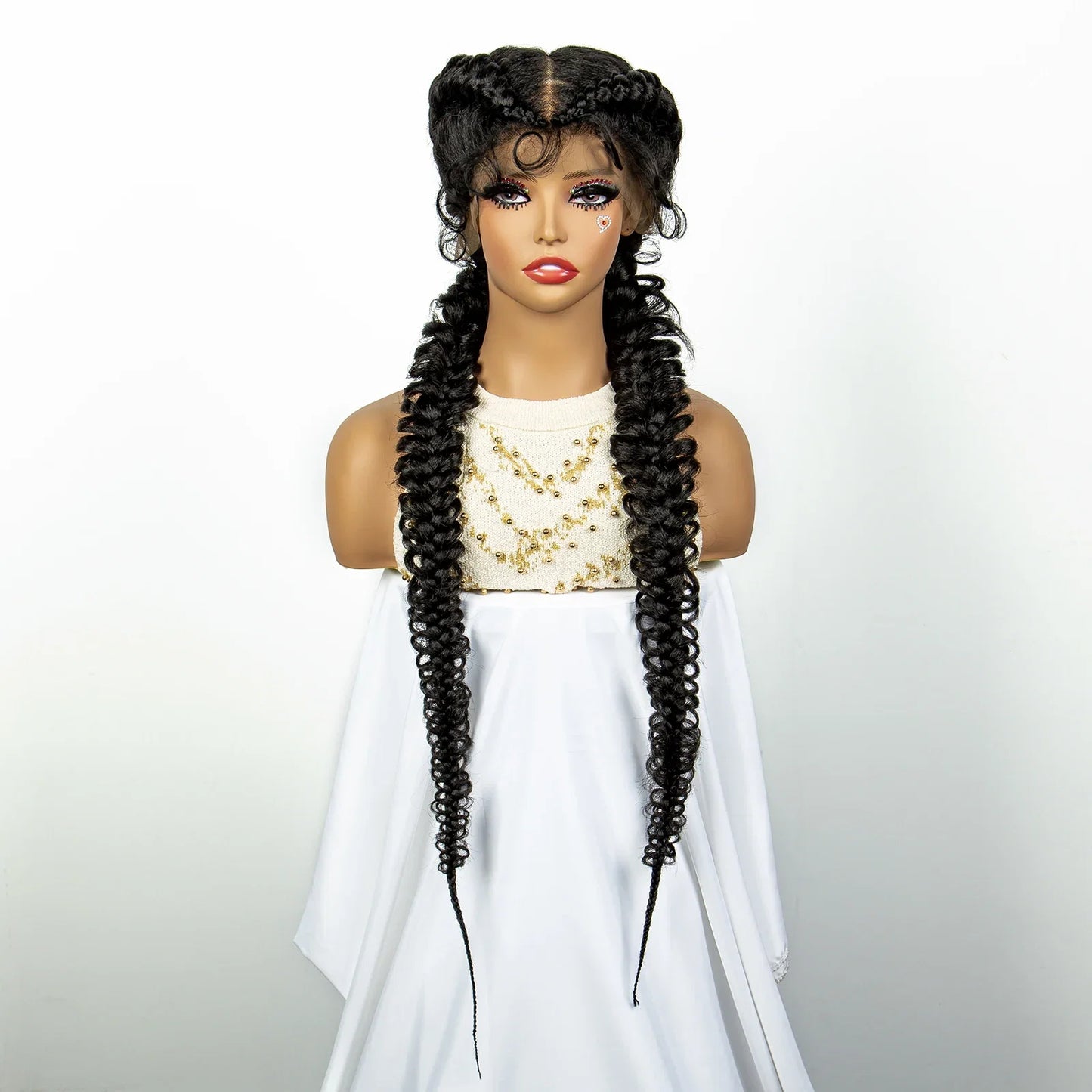 1B/30 Dark Brown Synthetic Lace Frontal Dutch Box Braided Wigs for Black Women Fishtail Braids Wigs with Baby Hair Cornrow Wigs